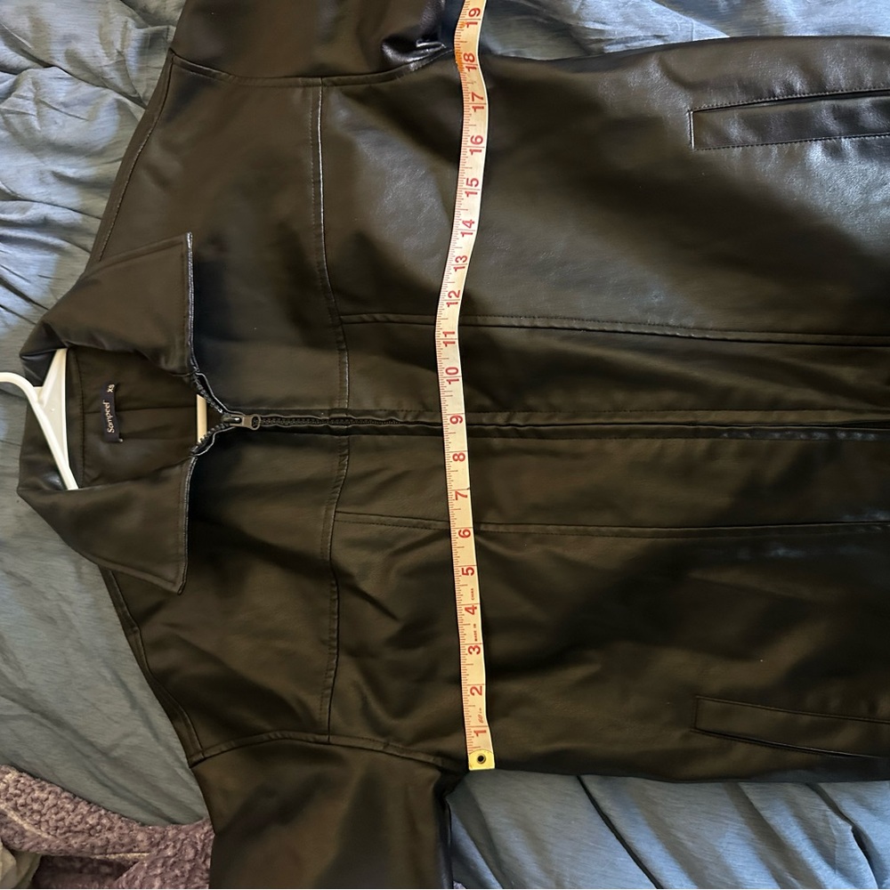 Women's Faux Leather Bomber Jacket Black XS Oversized 90s Retro Moto - Picture 5 of 6